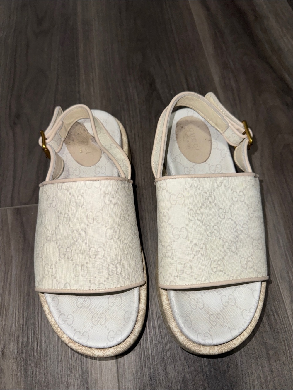 Gucci Off-White Monogram Slingback Sandals